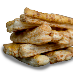 Jenga style stack of delicious cheese straws