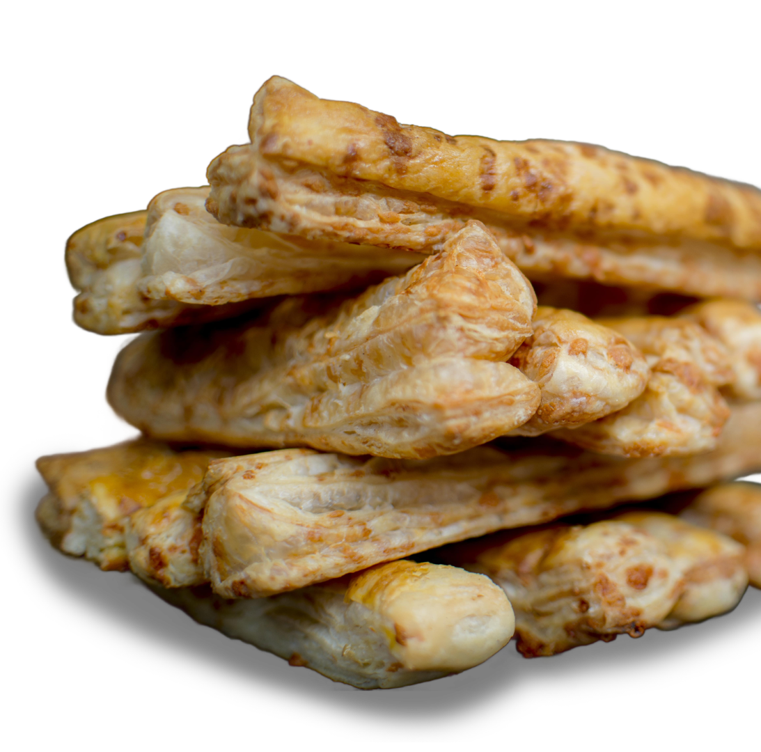 Jenga style stack of delicious cheese straws